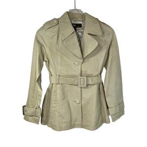 Vintage Leather Jacket Beige Tan Neutral Belted Car Coat Trench
